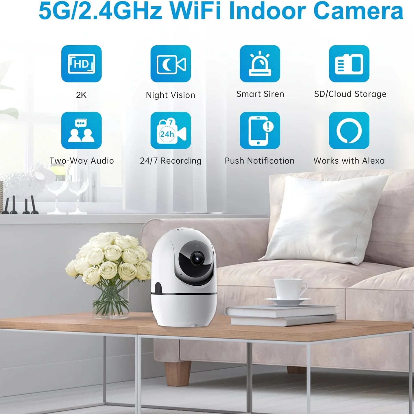 4MP Indoor Security Camera DualBand WiFi Pan Tilt For Home Surveillance