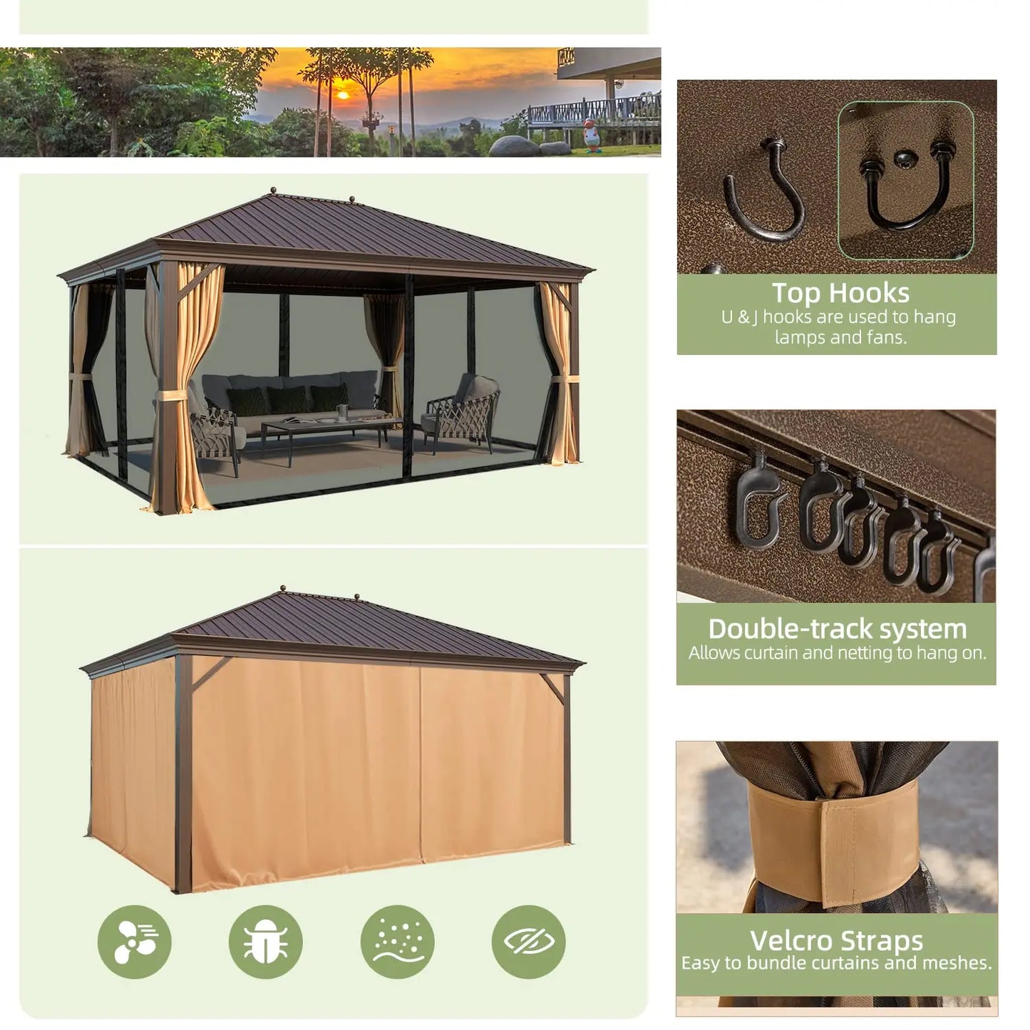Hardtop Gazebo With Galvanized Steel Frame And Aluminum Roof