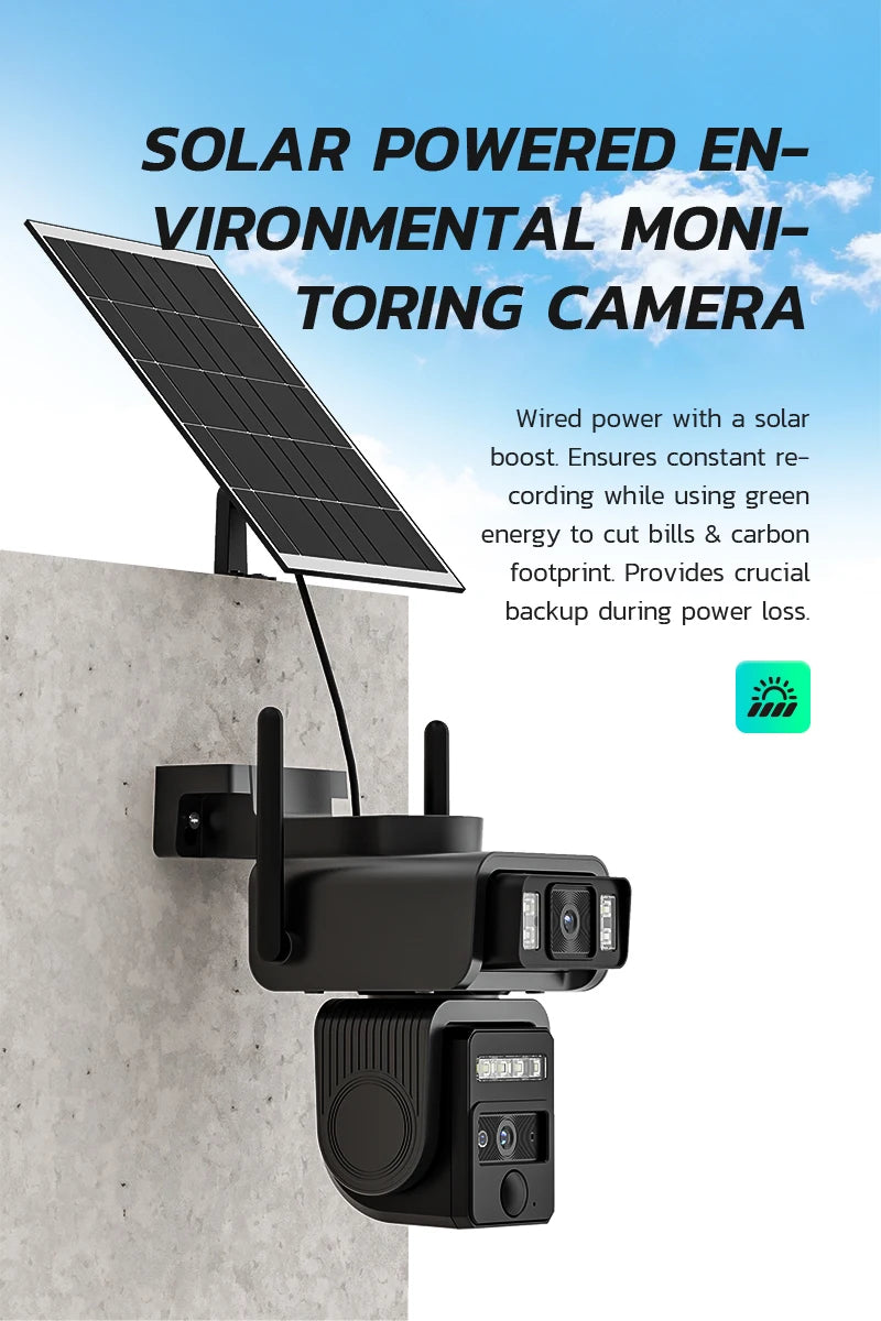 Solar Dual-Lens WIFI Security Camera With Battery Outdoor