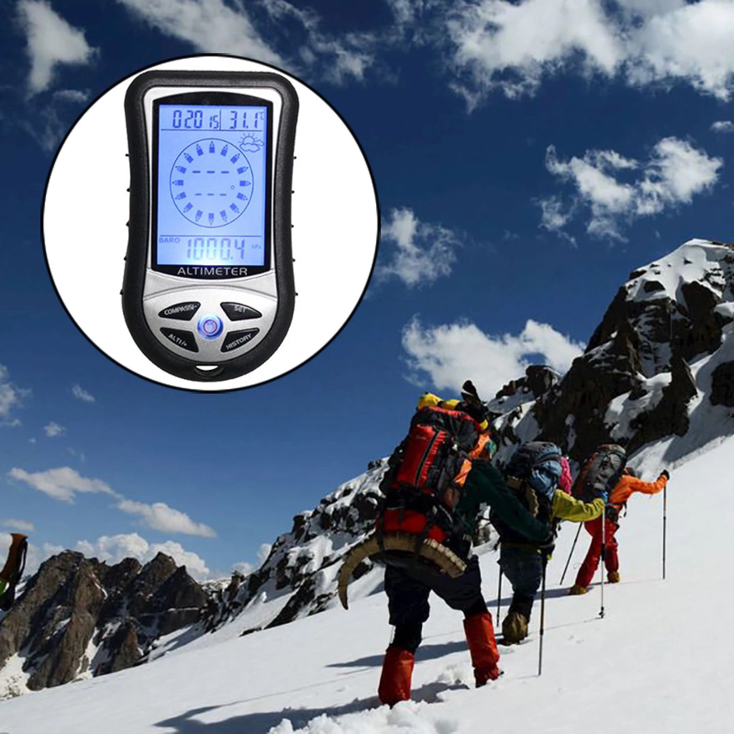 8-in-1 Handheld Altimeter Compass Thermometer Barometer With Backlight Outdoor