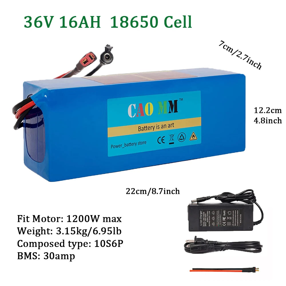 CAO MM 36V Ebike Battery 10-20Ah For 200-1200W Motor