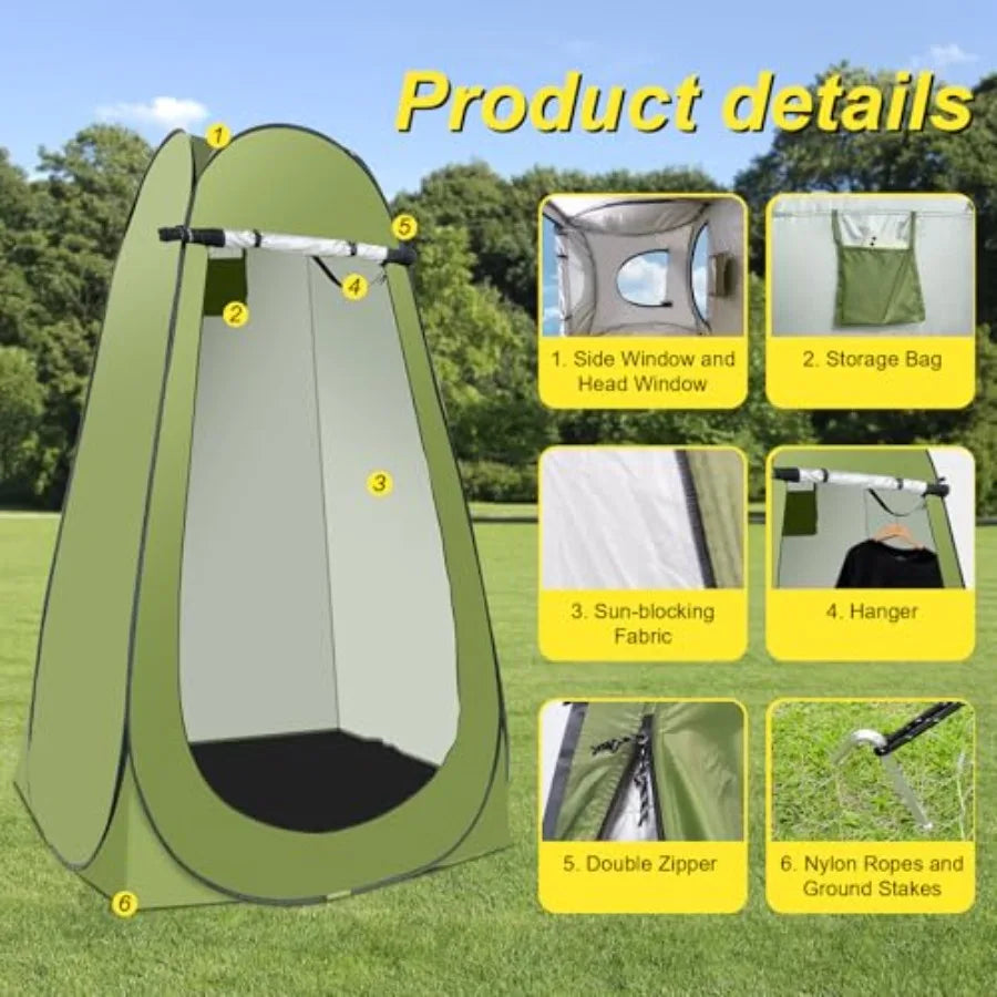 Portable Camping Privacy Shower Tent Kit With 5 Gallon Shower Bag Nozzle Upgrade