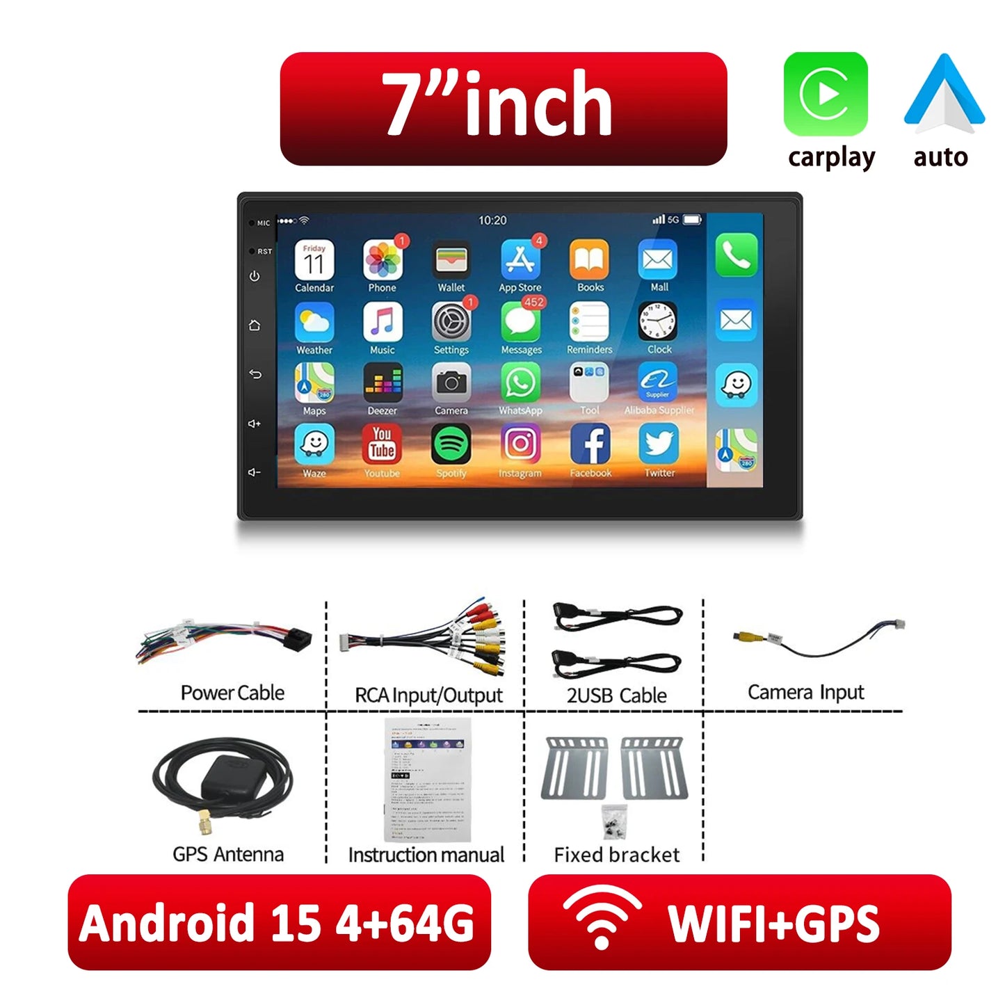ESSGOO Android 15 Car Radio Android Auto Wireless CarPlay MP5