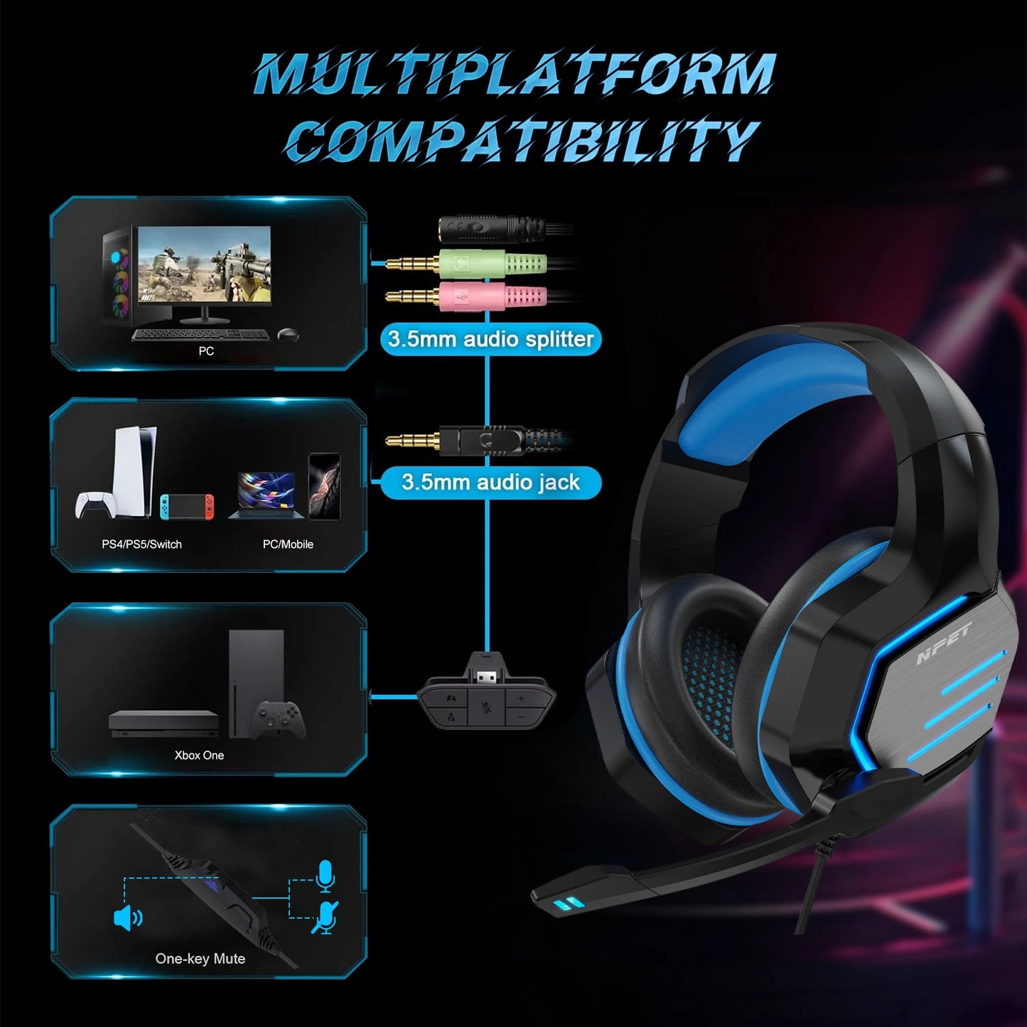 NPET H022 Gaming Headset With Mic For PS4 PC XboxOne