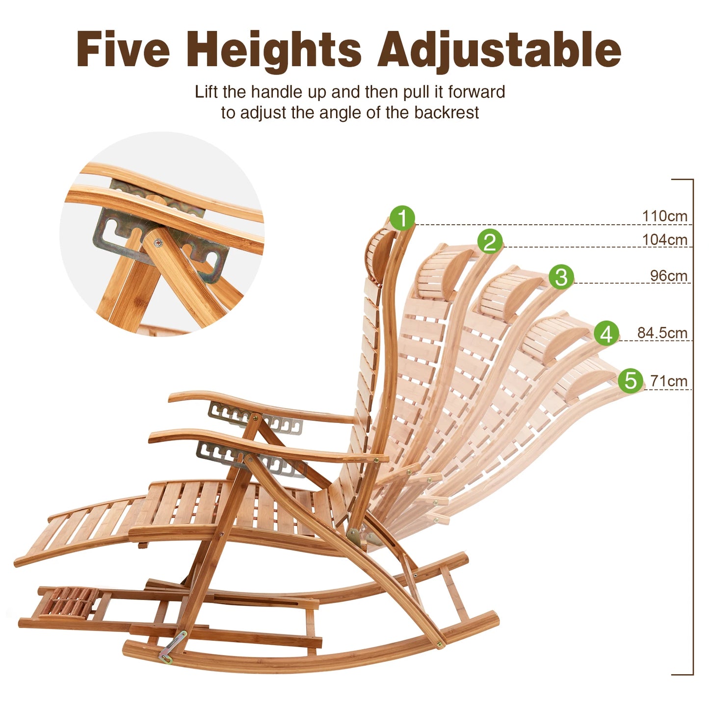 Bamboo Heavy Duty Folding Rocking Chair Indoor Outdoor Lounger