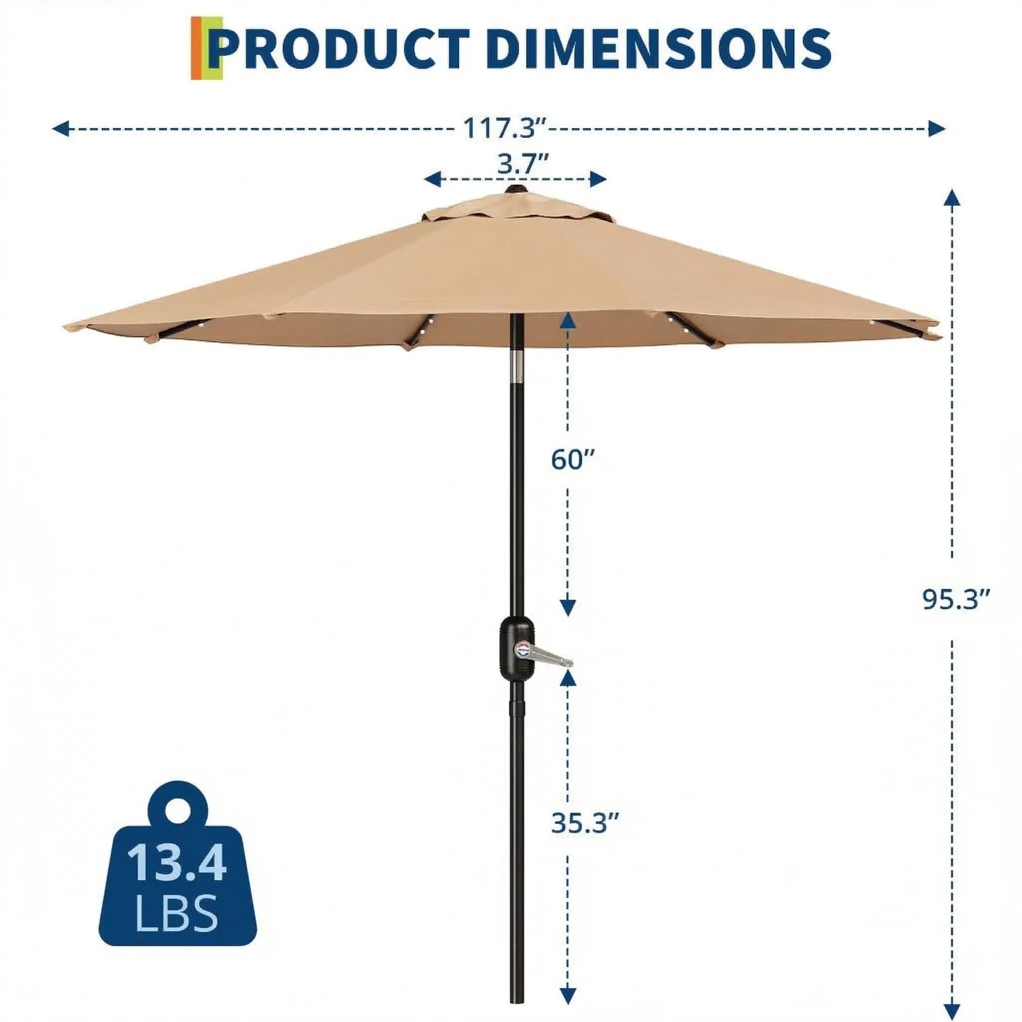 Patio Umbrella With Solar LED Lights And Push-Button Tilt