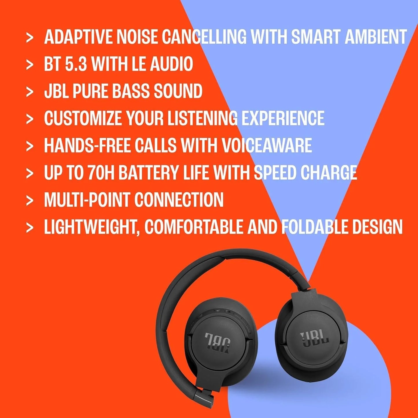 JBL Tune 770NC Wireless Over Ear Headphones Adaptive Noise Cancelling