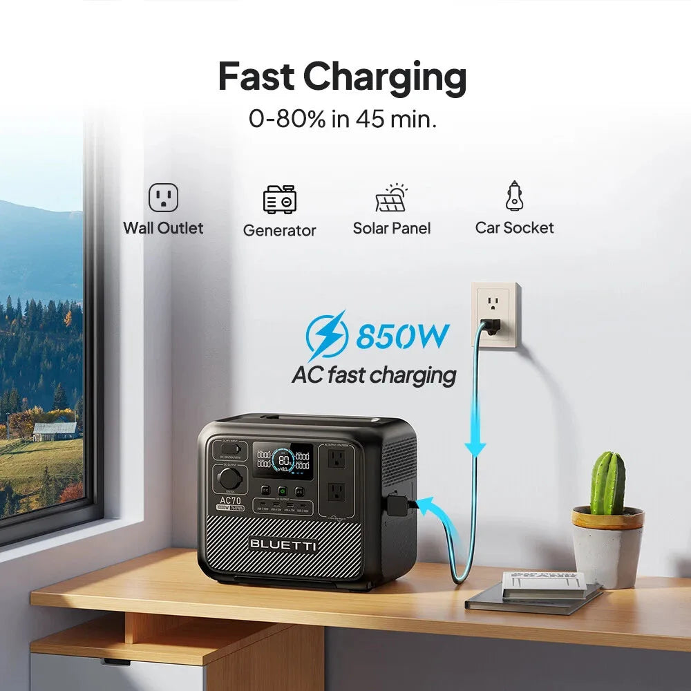 BLUETTI AC70 Portable Power Station 1000W 768Wh Solar Generator