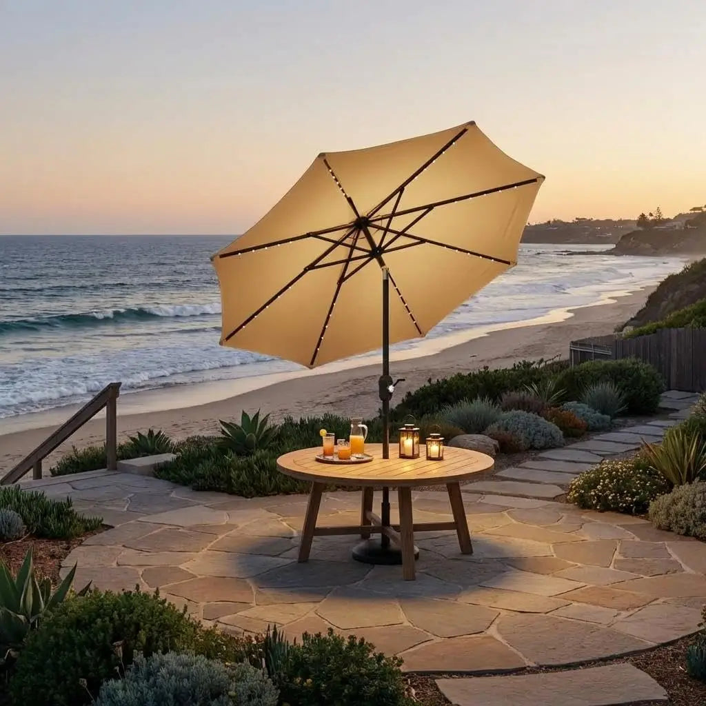 Patio Umbrella With Solar LED Lights And Push-Button Tilt