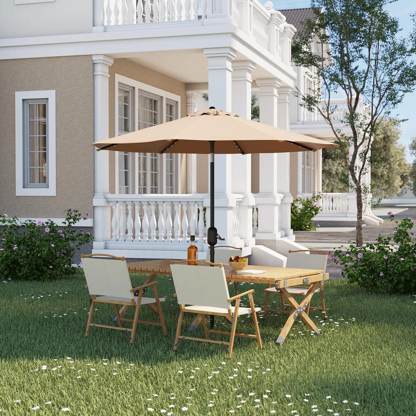 Patio Umbrella With Solar LED Lights And Push-Button Tilt