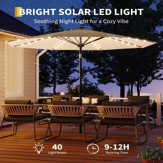 Patio Umbrella With Solar LED Lights And Push-Button Tilt