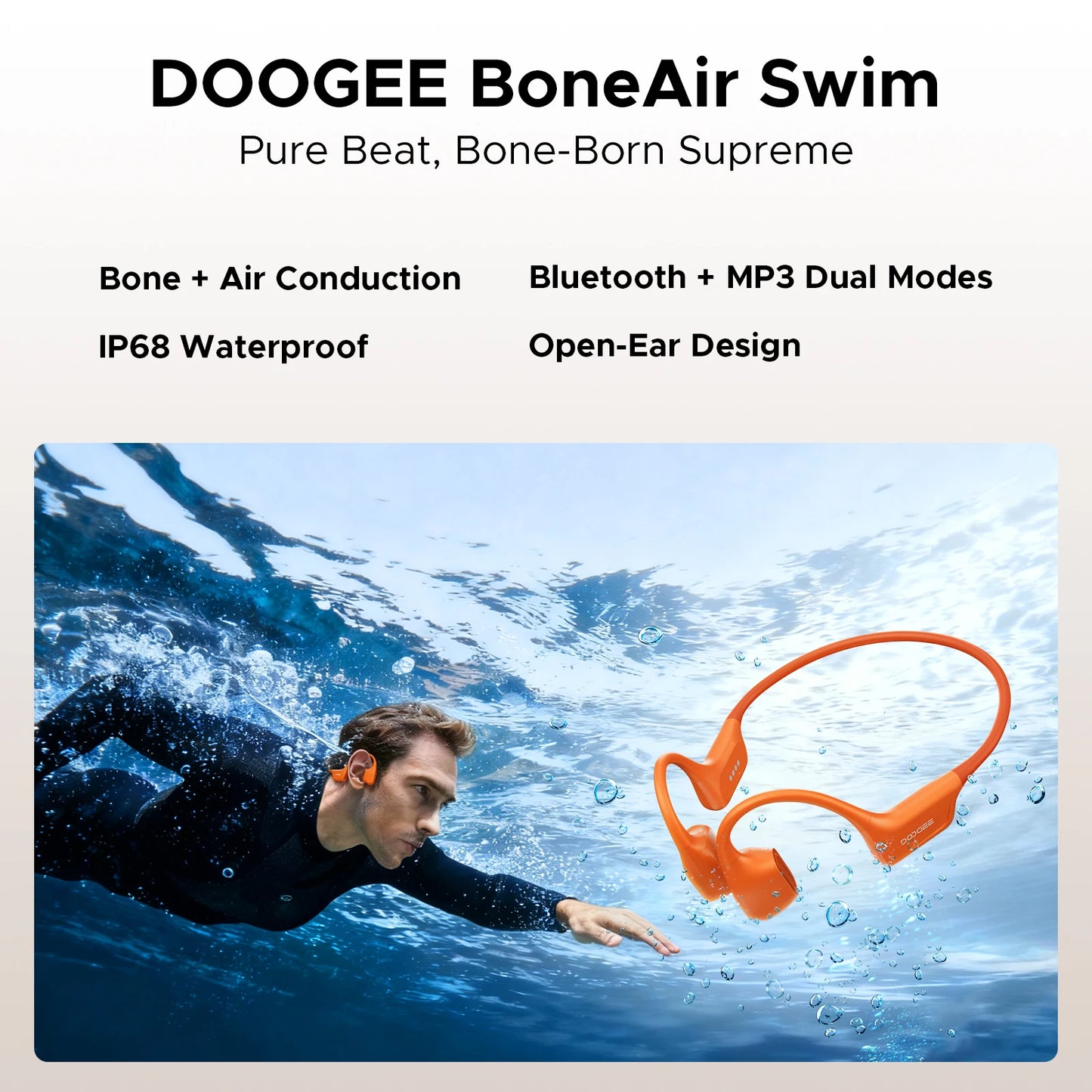 DOOGEE BoneAir Swim Bone Conduction Headphones Bluetooth 5.4 IP68 Waterproof
