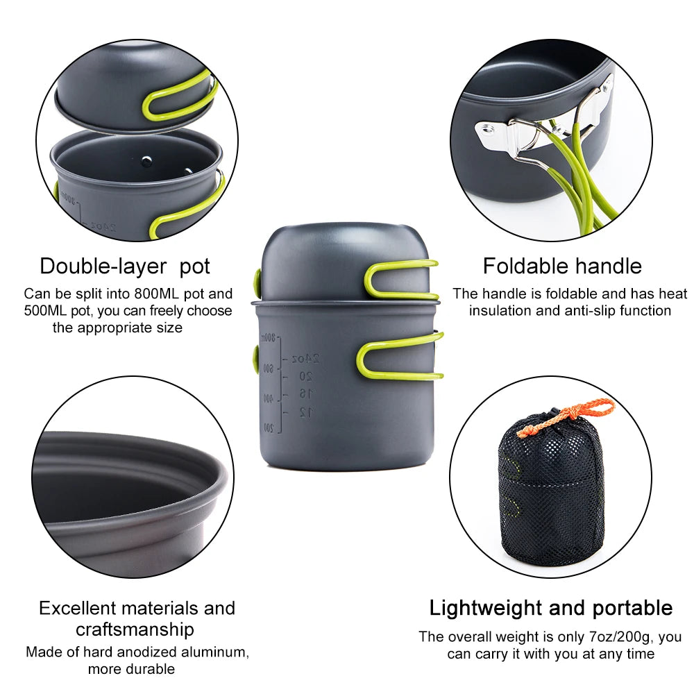 Widesea Ultralight Camping Cookware Set For 1-2 Outdoor Tableware