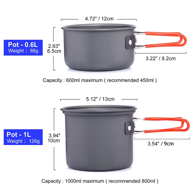 Widesea Camping Cookware Set Portable Pot Cup Knife Fork Stove