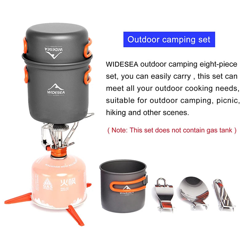 Widesea Camping Cookware Set Portable Pot Cup Knife Fork Stove