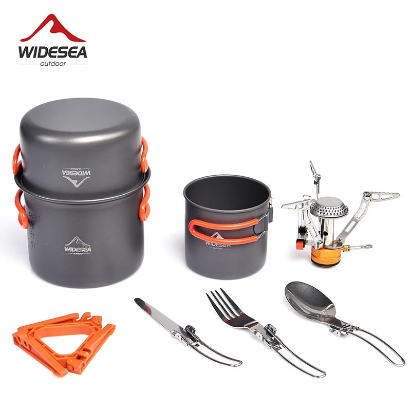Widesea Camping Cookware Set Portable Pot Cup Knife Fork Stove