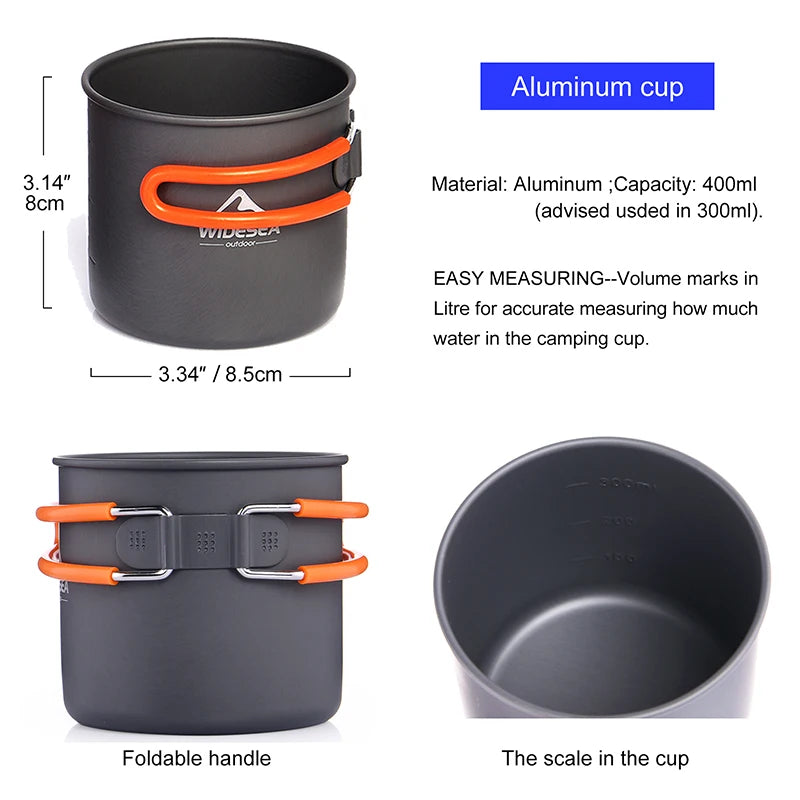 Widesea Camping Cookware Set Portable Pot Cup Knife Fork Stove
