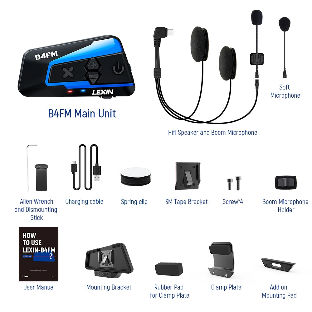Lexin B4FM X Bluetooth Motorcycle Intercom Headset Bluetooth 5 Music Sharing