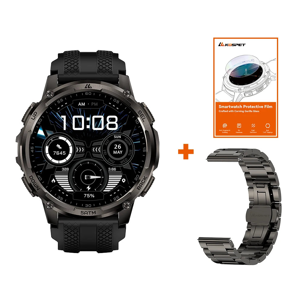KOSPET Tank T4C Rugged Smartwatch Dual-Band GPS Flashlight Waterproof