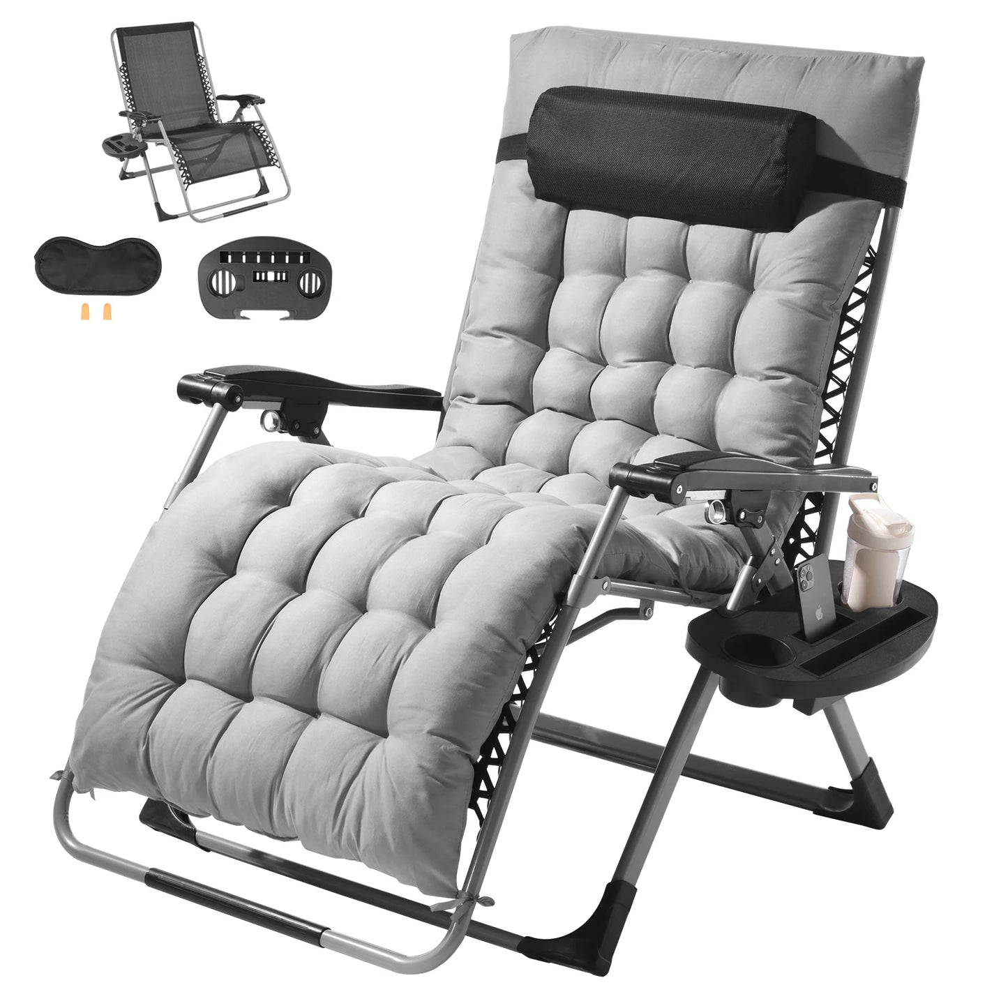 SucceBuy Zero Gravity Chair Adjustable Recline With Cupholder Cushion