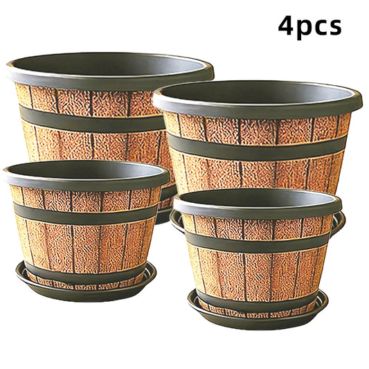 Indoor Resin Plant Pot Barrel Planter For Home And Balcony