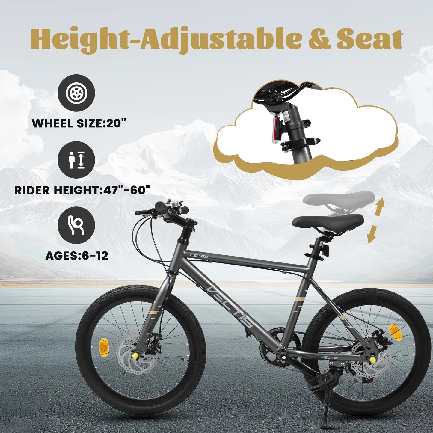 Kids Bike With 7-Speed Dual Disc Brakes For Safe Riding