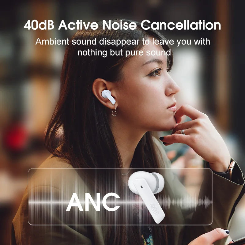 QCY HT05 ANC Wireless Earbuds With 40dB Noise Cancellation Bluetooth 5.2