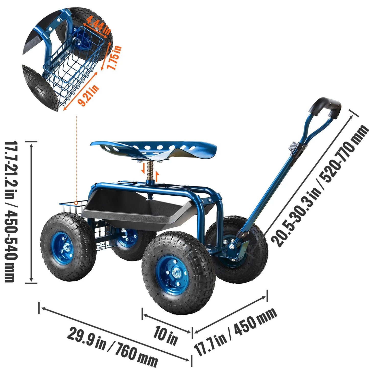 SucceBuy Garden Cart With Seat And Wheels 360 Swivel
