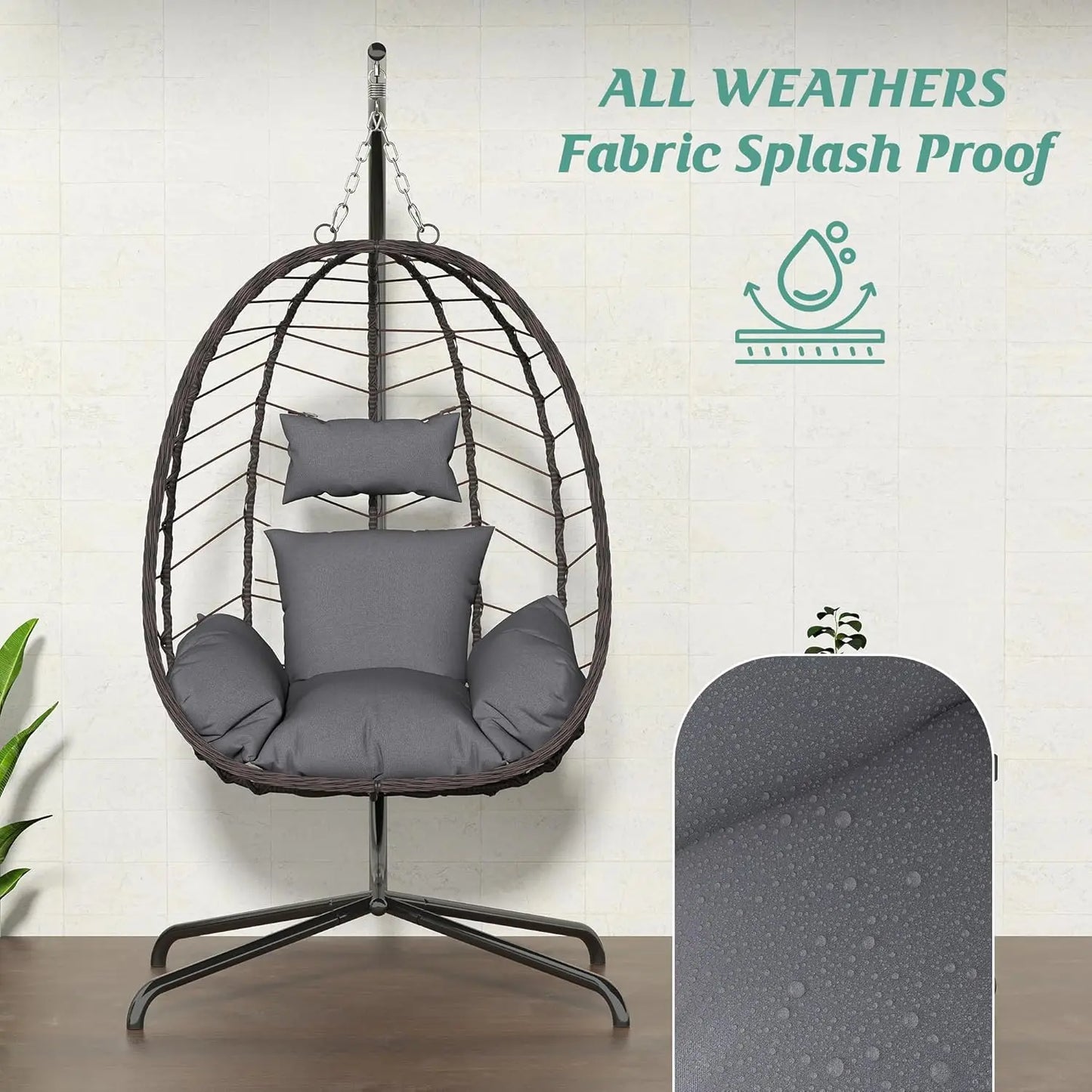 Egg Chair With Stand Outdoor Swing Basket Chair Cushioned