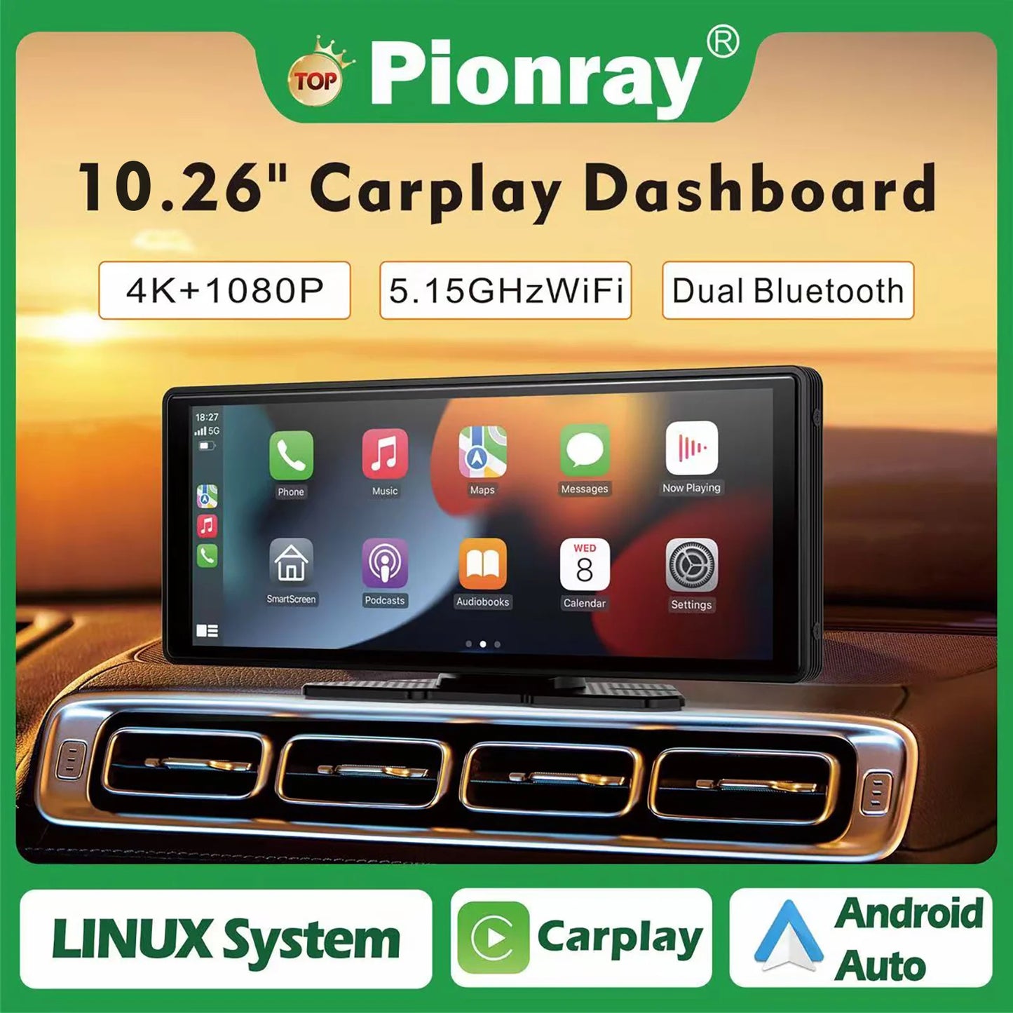 Portable 4K Car DVR With Wireless CarPlay And Android Auto