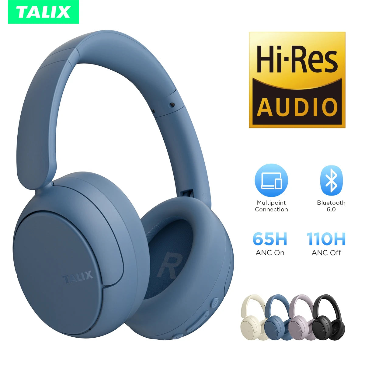 TALIX H30 Wireless Over Ear Bluetooth Headphones Hybrid ANC 110H