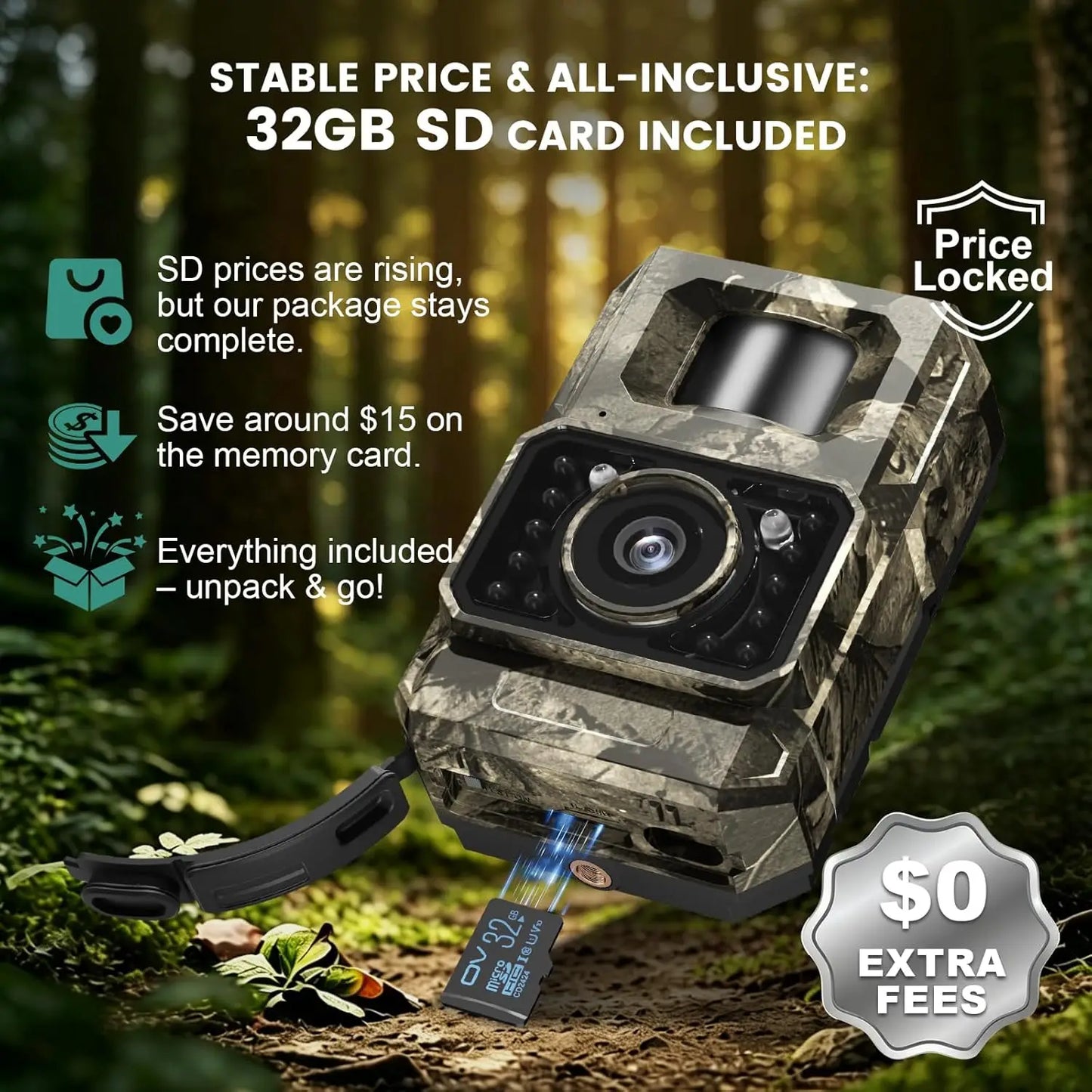 Solar WiFi Trail Camera 4K 64MP Night Vision Bluetooth Cam