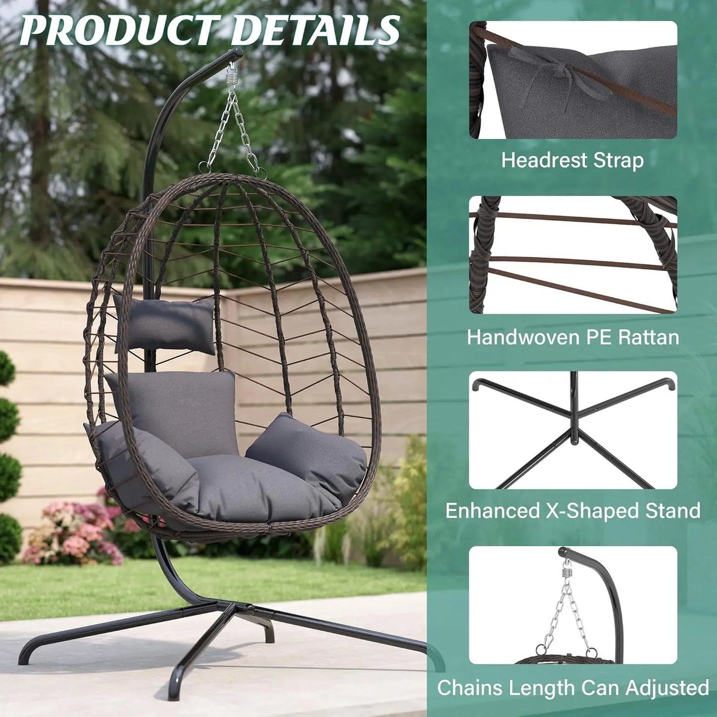 Egg Chair With Stand Outdoor Swing Basket Chair Cushioned