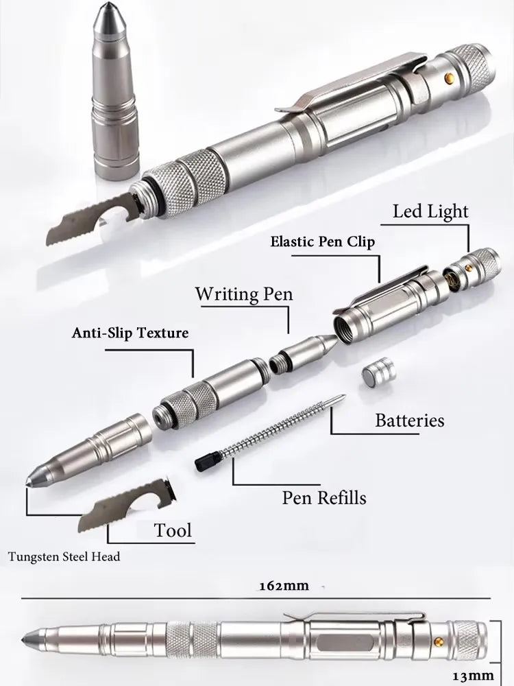 Military Self Defense Tactical Pen With Built In Flashlight
