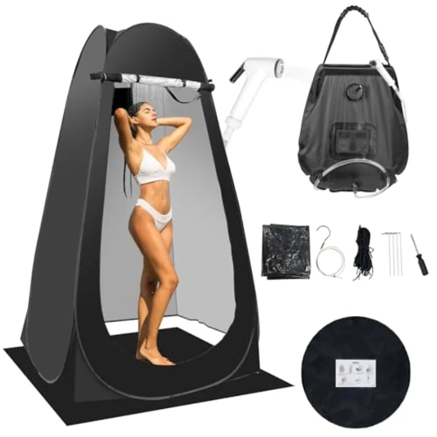 Portable Camping Privacy Shower Tent Kit With 5 Gallon Shower Bag Nozzle Upgrade