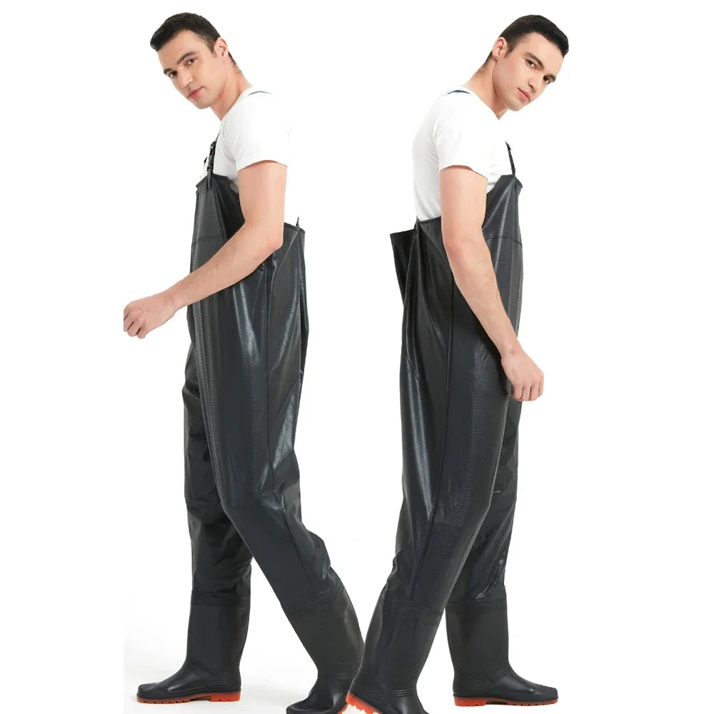 PVC Anti-Slip Chest Waders With Boots For Fishing Durable