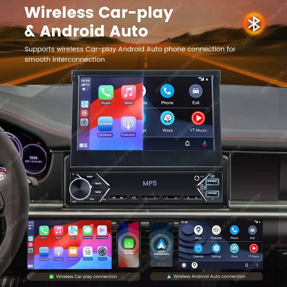 MEKEDE Universal Car Multimedia Head Unit With CarPlay Android Auto