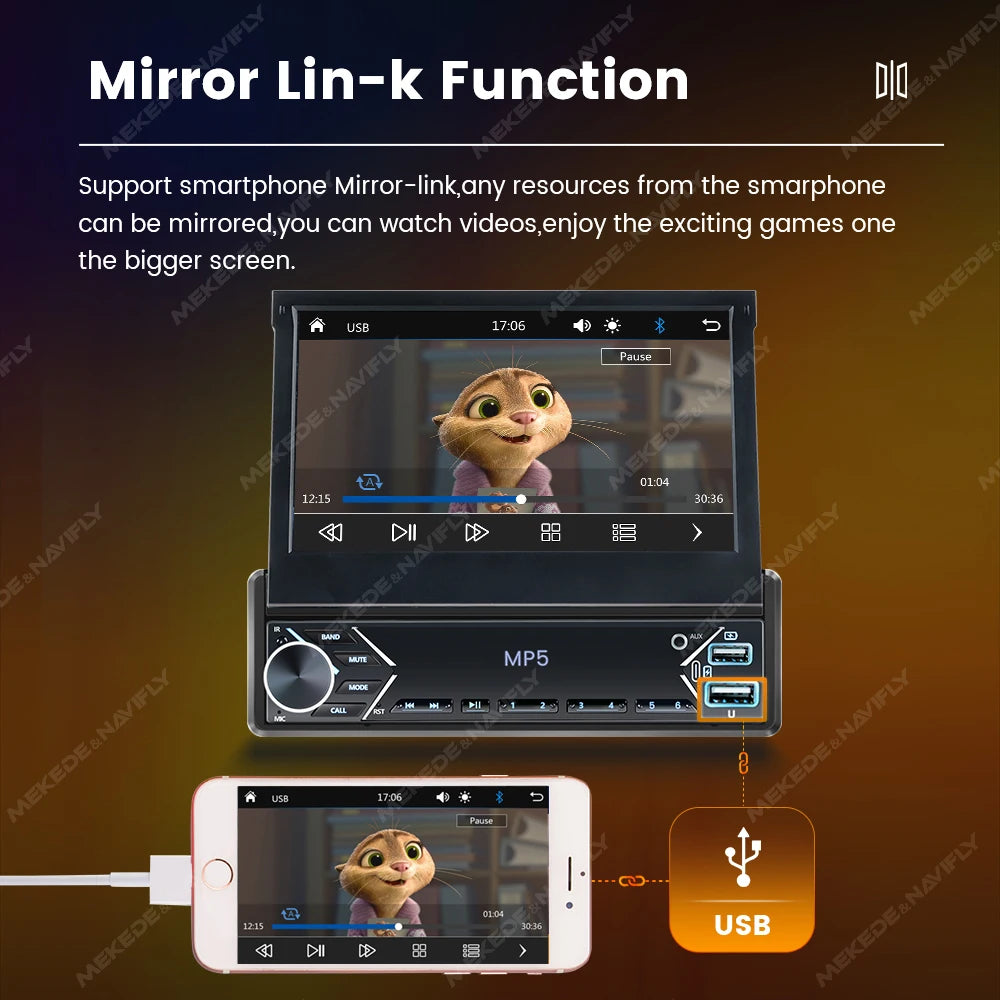 MEKEDE Universal Car Multimedia Head Unit With CarPlay Android Auto
