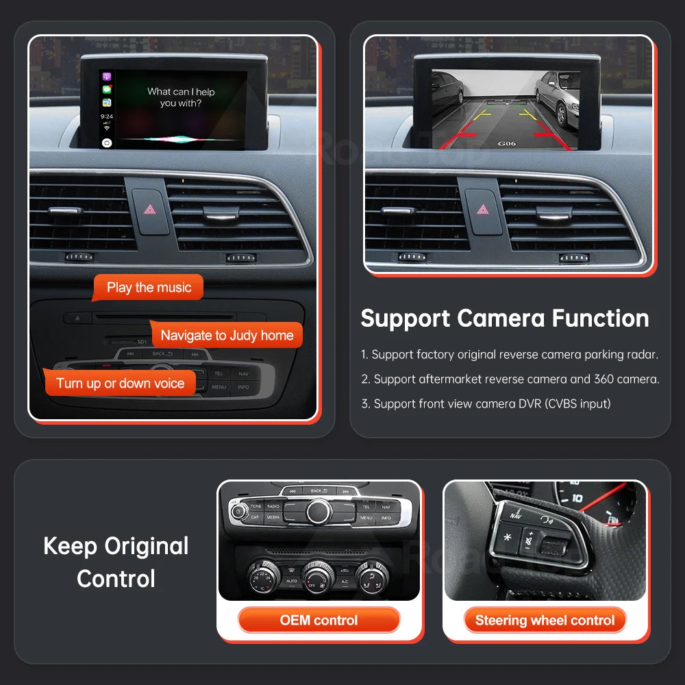 Road Top Wireless CarPlay Android Auto Interface for Audi A1 Q3