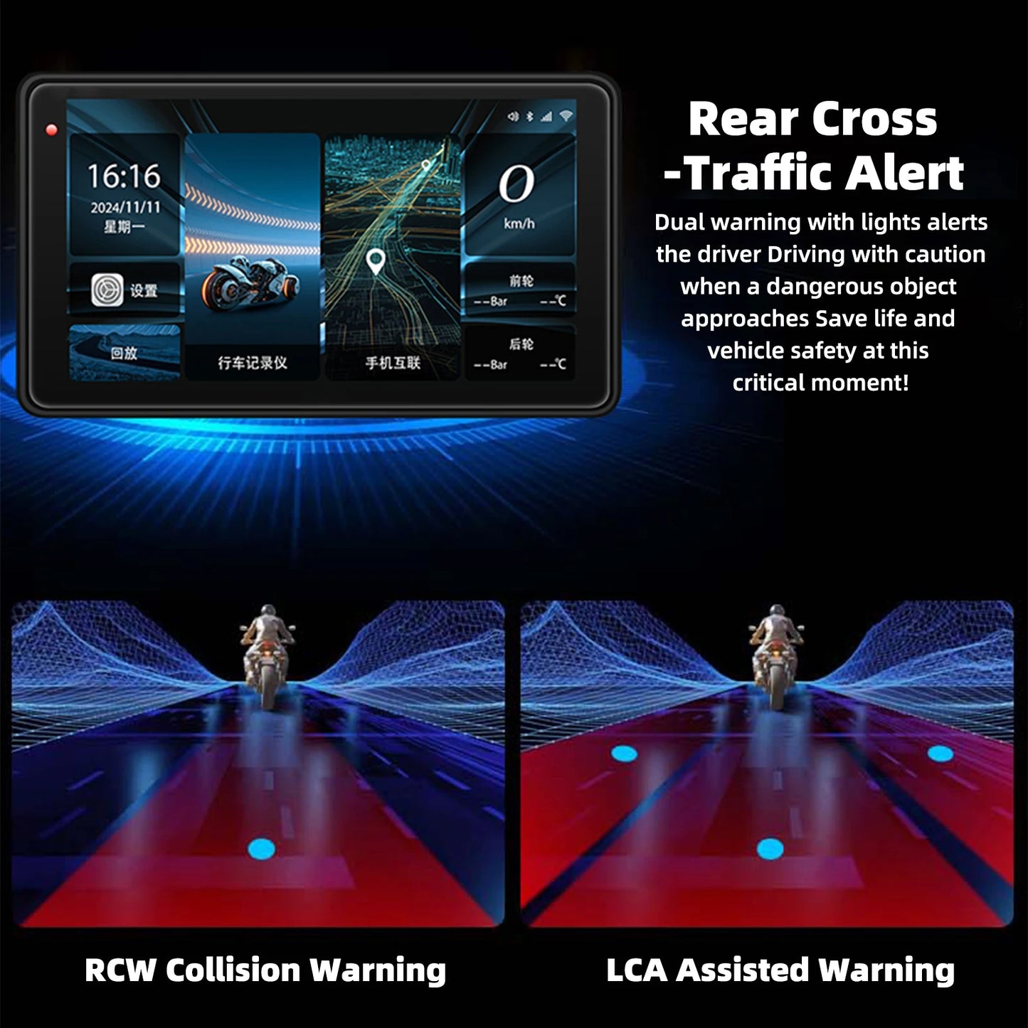 Motorcycle GPS Navigation Screen With 1080p Dash Cam