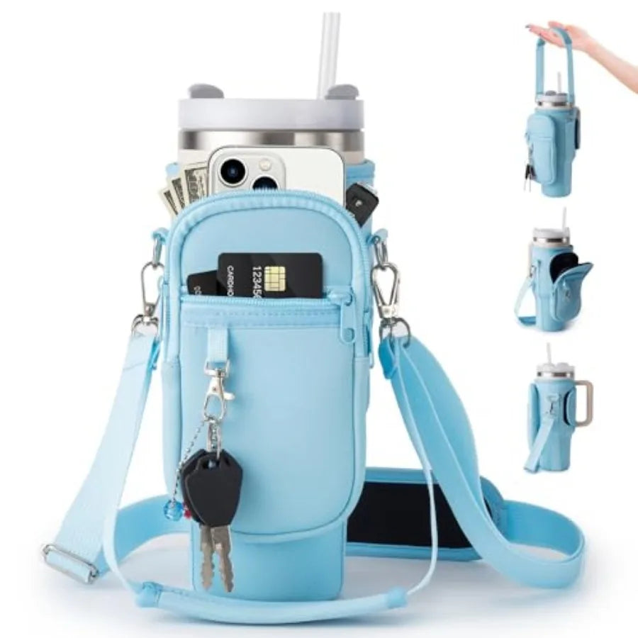 Neoprene Water Bottle Carrier Crossbody Bag With Phone Holder Pockets
