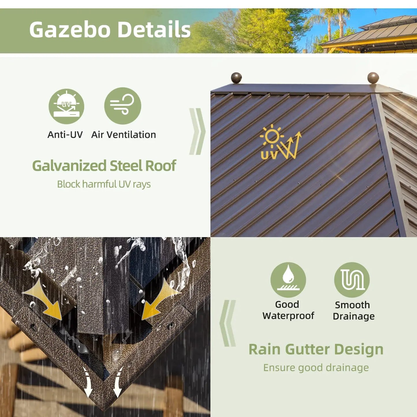 Hardtop Gazebo With Galvanized Steel Frame And Aluminum Roof