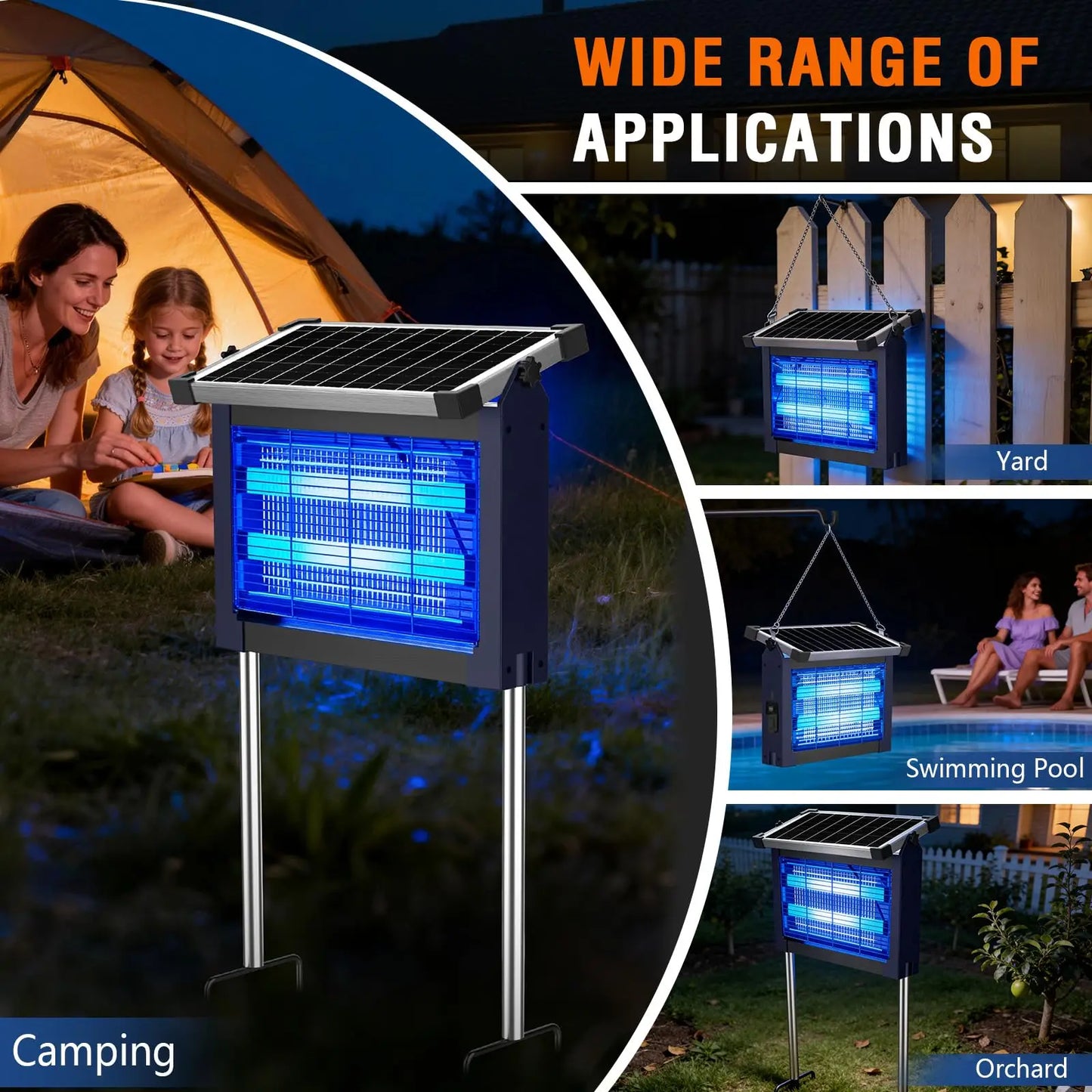 Solar Bug Zapper Outdoor Waterproof 4500V Cordless Mosquito Zapper