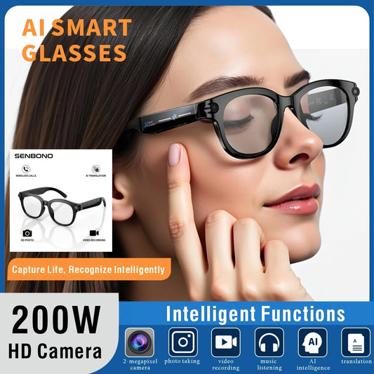 SENBONO AI Smart Glasses With Camera And Translator Bluetooth Music