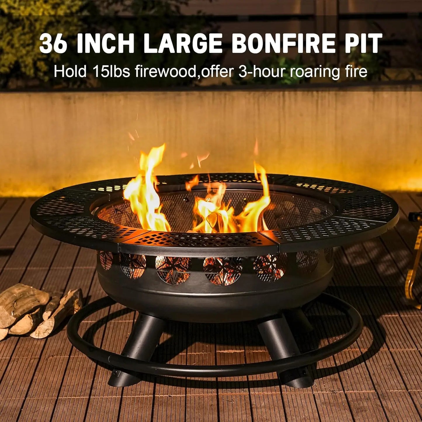 Verdeluxe Outdoor Fire Pit With Grills And Lid For Outdoors