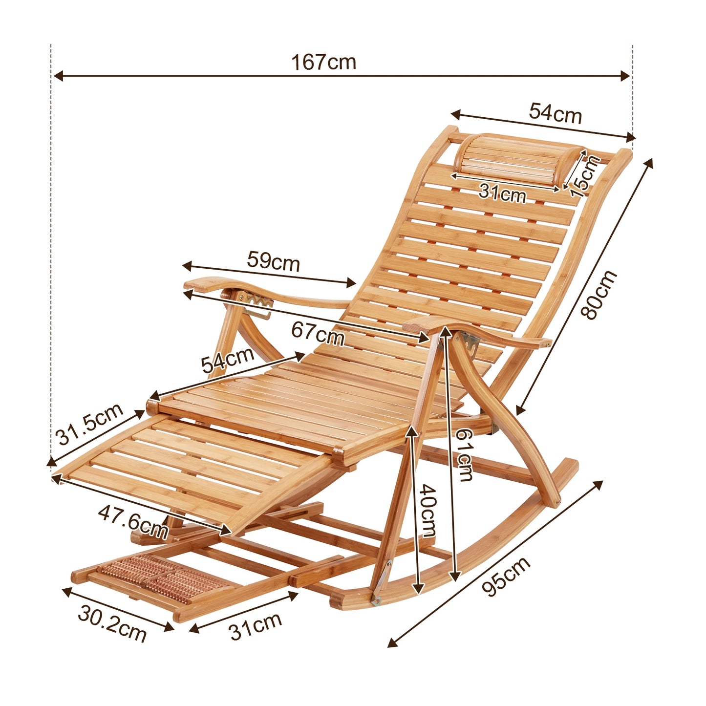 Bamboo Heavy Duty Folding Rocking Chair Indoor Outdoor Lounger