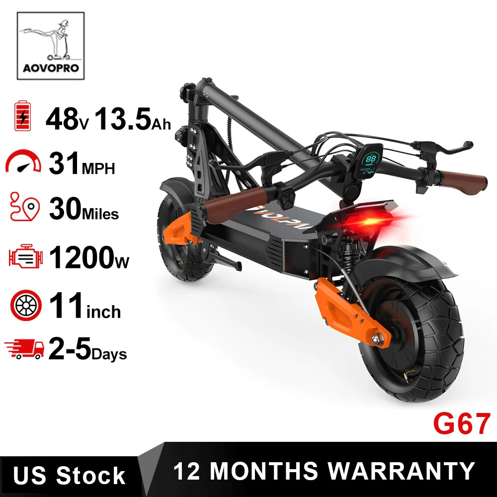 AOVOPRO G67 Off-Road Electric Scooter With Dual Suspension
