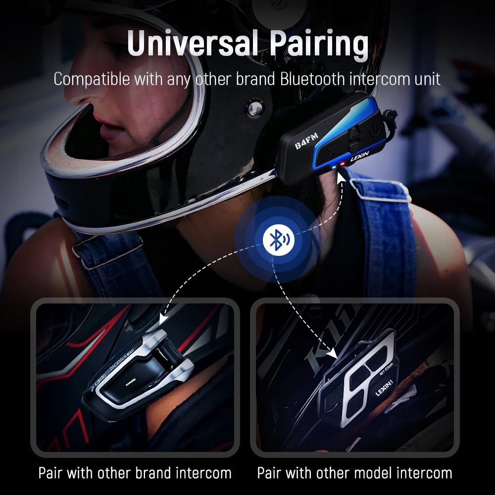 Lexin B4FM X Bluetooth Motorcycle Intercom Headset Bluetooth 5 Music Sharing