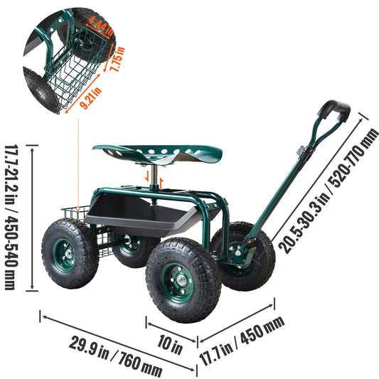 SucceBuy Garden Cart With Seat And Wheels 360 Swivel