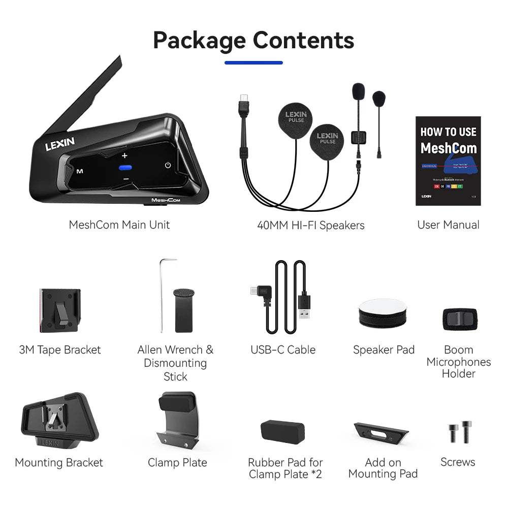 Lexin MeshCom Bluetooth Intercom For Motorcycle Helmet 24 Riders 2km